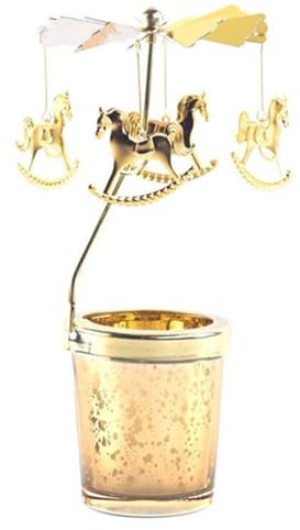 JECOMPRIS Rotierender Kerzenhalter Karussell Aus Metall Und Glas Drehbares Teelichtkarussell Mit Pferdemotiv FüR Romantische Abendessen Hochzeiten Weihnachtsdeko Und Wohnaccessoires