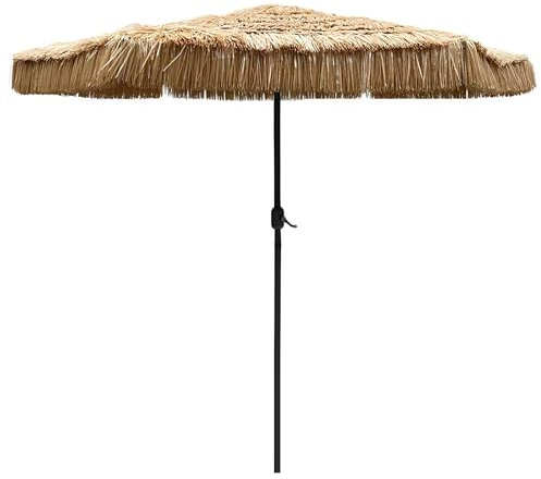 Sombrilla Paja Terraza Exterior 270 cm Sombrilla de Playa de Paja PP, Sombrilla Hawaiana con 6 Costillas, Sombrilla Jardin, Parasol Portátil para Jardín, Balcón, Terraza, Natural