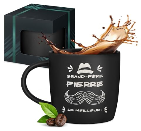 Maverton Mug personnalisable pour hommes, 400ml Tasse à Café Gravée | Avec Prénom et Texte, Mug Humour pour frère, ami, idée cadeau anniversaire, Noël, Bureau, intérieur noir, pour grand-père