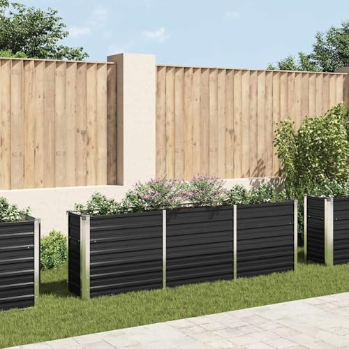 Fioriera rialzata da giardino, in acciaio zincato, 240 x 40 x 77 cm, colore antracite, per balcone, giardino, terrazza, fiori
