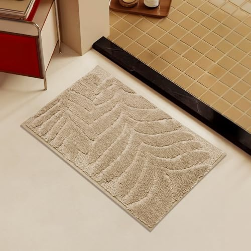 Tappetini da bagno lavabili con fondo antiscivolo, per camera da letto, soggiorno, ingresso, super assorbente, per cucina, doccia, vasca da bagno, tappetini da ingresso (80 x 50 cm, beige)