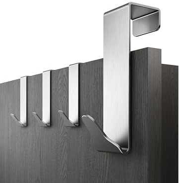 Menz Premium Türhaken zum Einhängen, 4er Set - Edelstahl Kleiderhaken Tür, formstabile Haken zum Einhängen, Türgarderobe mit hoher Tragkraft, durchdachte Türhakenleiste, universell einsetzbar