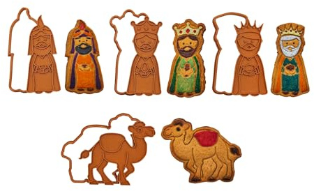 Moldes Galletas Reyes Magos para Navidad, Melchor, Gaspar, Baltasar y un camello, 4 piezas. Cortadores de Galletas, Moldes de figuras diferentes de Navidad