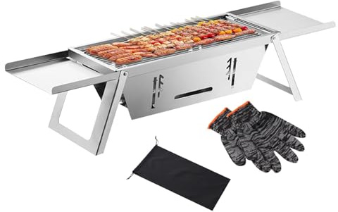 Barbecue portatile a carbonella, barbecue da campeggio all'aperto, in acciaio inox, per picnic, spiaggia, balcone e appartamento, compatto e facile da usare