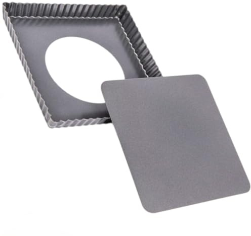 Molde para quiche con base elevadora 20,3 x 2,5 cm - Molde cuadrado para tartas con revestimiento antiadherente - Molde cuadrado de acero al carbono robusto - Molde para quiche acanalado - Moldes para