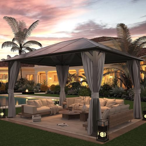 Amopatio Gartenpavillon 3x4 m Wasserdicht Stabil Winterfest, Pavillon mit Polycarbonat - Dach, Hardtop Pavillon mit Seitenteile für Garten, Terrassen, (Grau)