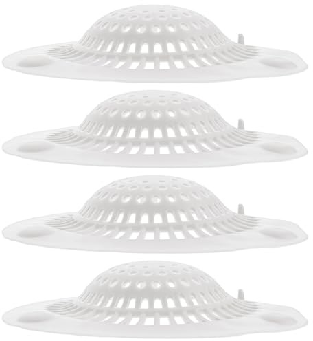 FENICAL Lot de 4 Filtres de Siphon de Sol en Silicone Blanc Maillage Fin, Passoire D’évier Antiblocage Cuisine et Salle de Bain, Récupérateur de Cheveux Lavabo, Accessoire de Drainage