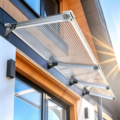 Auvent de Porte d'Entrée,Marquise de Porte Extérieur Protection UV Contre la Pluie et la Neige,Cadre en Aluminium pour Garage,Balcon Ou Fenêtre,Marquise Solaire Abri Banne (150x440cm)
