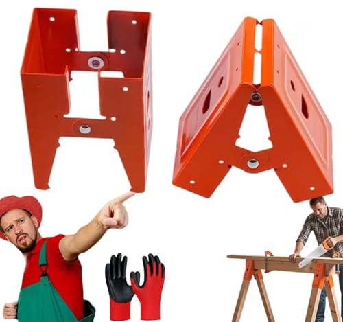 Heavy-Duty Sawhorse Bracket with Down Clamp, Adjustable Steel Saw Horse with Anti-Slip Gripping Teeth and Observation Window, Quick-Build Work Horse for Woodworking and DIY Projects (1 Pair)