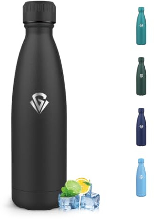 Borraccia Termica 500ML, Senza BPA, Borraccia Bambini, Acciaio Inossidabile 18/8, Bottiglia Termica A Prova di Perdite, Bottiglia Acciaio Inox per Scuola, Ufficio e Attività All'aperto, Nero