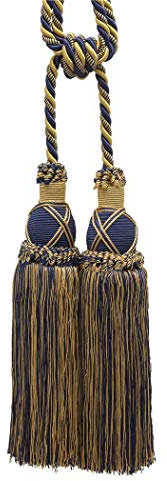 Beautiful Dark Navy Blau, Gold Vorhang & Draperie doppelte Quaste Raffhalter/25.4 cm Quaste, 3/20.3 cm Kordel, Imperial II Collection Style # tbic-2 Farbe: navy Gold – 1152
