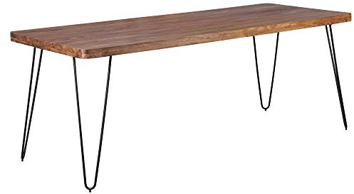 FineBuy Massiver Esstisch 160 cm Harlem Sheesham Massiv Holz, Esszimmertisch Massivholz mit Design Metall Beinen, Holztisch Tisch Esszimmer, Küchentisch Braun
