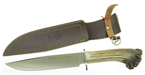 ELECTROPOLIS Jagdmesser Muela Sarrio 19,5 cm Blatt MOVA, Faust Hirschgeweih mit Rosette und Edelstahl Traversen + Mehrzweckgeschenkkarte