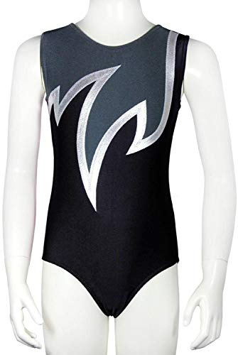 Turnanzug Java Spezial Glanz Lycra Mädchen Gymnastikanzug kurzarm Kinder Turnbody ärmellos Turntrikot Schwarz/Silber/Türkis