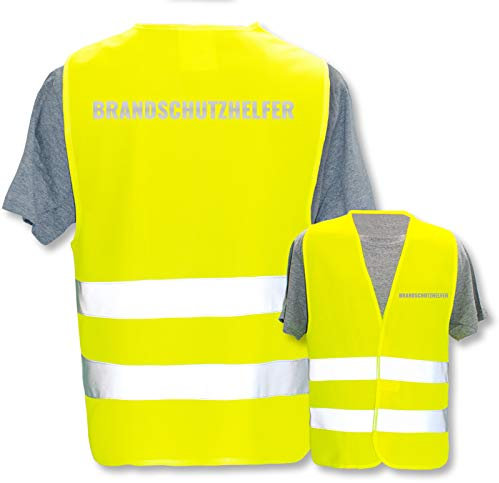 Bedruckte Warnwesten mit ISO-Leuchtstreifen * Standard- oder Reflex-Druck * Erste Hilfe und Brandschutz, Begriff:Brandschutzhelfer (Reflektierend), Farbe + Größe:Gelb (M/L)
