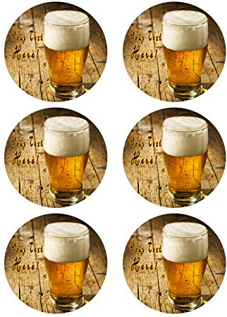 Glass of Beer on Wooden Table - Edible Cupcake Toppers - 3.25 cupcake (6 pieces/sheet)
