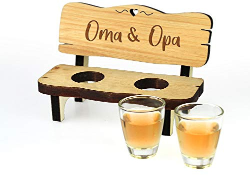 Schnapsbank mit Gravur für Großeltern, Schnapsgläser mit kleiner Holzbank, Geschenke für Oma und Opa, Schnapsbrett Bank, Schnaps Geschenk, Partner Shotgläser, Deko Geschenk, Schnapsglas Sitzbank