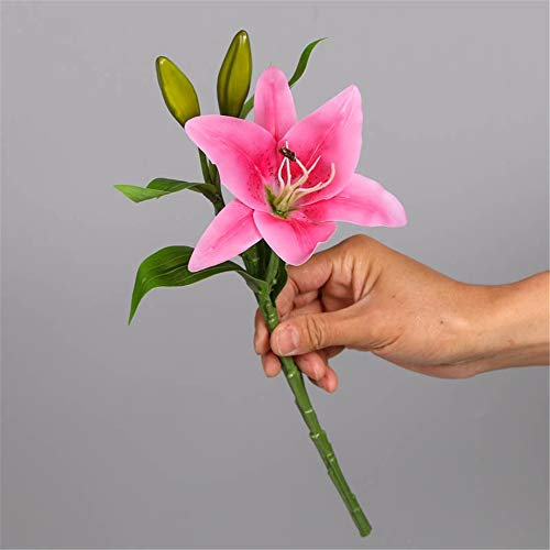 flores artificiales,3 flores artificiales del lirio del perfume de la sensación de la mano, flores artificiales del lirio del cortometraje del PVC-rosa oscuro 6