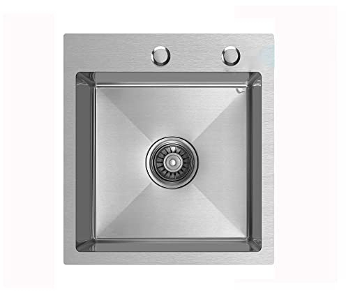 CECIPA Lavello Cucina 1 Vasca, Lavandino Cucina 40 x 45cm, Lavello in Acciaio Inox quadrato con Sifone, Lavabo cucina Piccolo Montaggio Incasso o Superiore, Superficie Spazzolata, no Dispenser Sapone