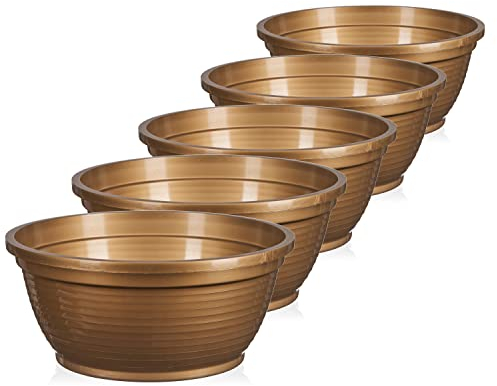 TYMAR Set di 2 ciotole per fiori in plastica, per giardino, balcone, terrazza (oro, ø 20 cm)