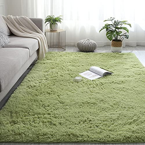 CHBIN Hochflor 40x60cm Teppich Wohnzimmer Modern Wohnzimmer Teppich Area Rug Longhair Einfach zu Säubern für Bettvorleger Sofa Matte Oder Schlafzimmmer Deko Usw, Armeegrün