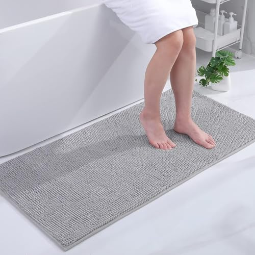 Homaxy Chenille Badezimmerteppich Badteppich Badematte rutschfest 60x120cm | Hellgrau, saugfähiger Badvorleger, maschinenwaschbar Duschvorleger, langlebig Badematten & Badteppiche, weich & komfortabel