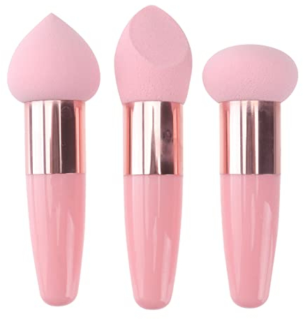 LALAFINA 3 Stücke Make- Up Sponge Foundation Schwamm Mixer mit Griff Professionelle Kosmetische Puff Schwamm für Fundament Pulver Concealer ( Rosa )