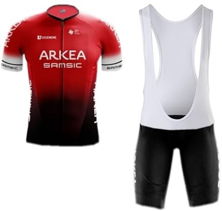 SGCIKER Professionellt team cykling jersey set för män, sommar kortärmad MTB kläder haklapp kort kit 9D geldyna, Röd, L