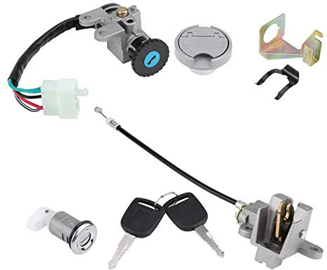 Zündschloss Schlosssatz komplett mit 5 Pin Zündschlüssel Stecker und Kraftstofftankdeckel Knopfsatz mit 2 Schlüssel für die meisten Gy6 Roller Mopeds