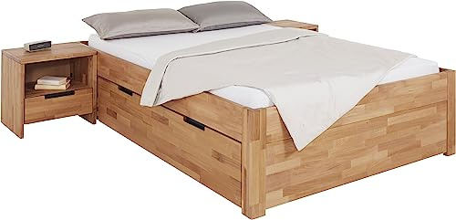 TaBoLe Massivholzbett Bettrahmen ohne Kopfteil mit Schubladen Buche geölt (Buche, 180 x 200 cm)