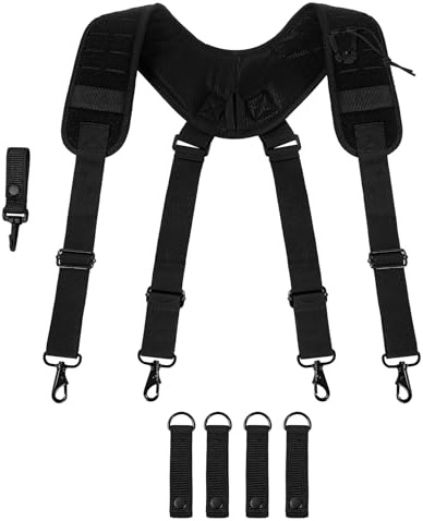 MELOTOUGH Metal Hook Tactical Suspenders for Duty Belt Harness Military Belt Harness Police Suspender Heavy Duty Law Enforcement Belt with Key Holder (Black, X-Large)…