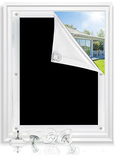 Bicolic Blackout Blind with Suction Cups, Portable Blackout Blinds Stick On, 38x75cm (2er) Temporary Blackout Material Sheet No Drilling for Windows, Bedroom, Roof, Black
