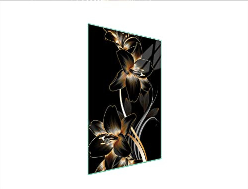 DarHaus Herdabdeckplatte 35x52 Einteilig Glas Elektroherd Induktion Herdschutz Spritzschutz Glasplatte Deko Schneidebrett, Orchidee Schwarz