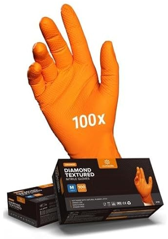 NIMEDA Gants jetables 2 à 3 fois plus épais Nitrile orange Gants jetables renforcés pour l'automobile, le jardinage ou les tâches ménagères Gants de travail – Sans latex, sans poudre (XL)