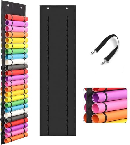 Soporte para Rollos de Vinilo con 48 Compartimentos - Organizador Ajustable con Montaje en Pared o Puerta para Láminas y Papel de Envoltura
