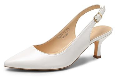 DREAM PAIRS Damen Pumps Slingback Sandalen Pumps für Damen Pointed Toe Kleid Partei Gericht Schuhe Damen Kitten Heel Hochzeit Schuhe,Size 37,Weiss-Pu,SDPU2444W