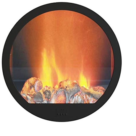 Home Cheminée Électrique Cheminée électrique 23,6 pouces encastrée et murale, cheminée ronde ultra fine à faible bruit, flamme de simulation et charbon de bois en résine for salons, décoration de cent