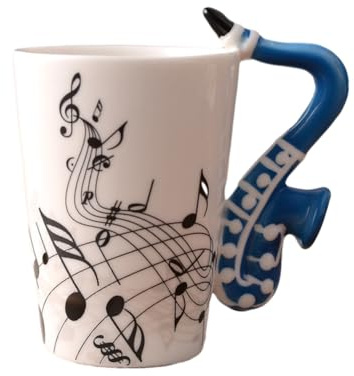 Wanjorlay 240 Ml Keramiktasse, Musik-Keramikbecher, Niedliche Kaffee-, Tee-, Milch-, Daubenbecher und -Tassen mit, Neuheitsgeschenke, Blaues Saxophon