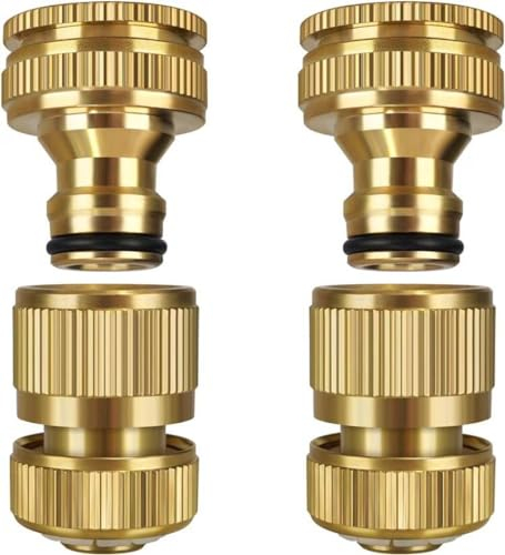 zfyanssee Garden Hose Quick Connect, 3/4 inch Brass Female & Male Thread Tap Connector Adapter Hose Connectors, Gold