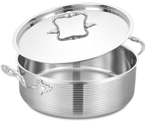 Inqibee 5 L Tri-Ply Stainless Steel Sauté Pan with Steel Lid,30 CM Induction Cooking Pot,Brazier,Even Heating and Oven Safe