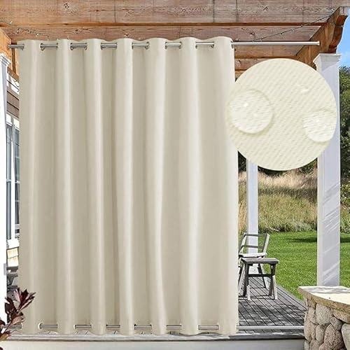 FicaRico Outdoor Vorhang Wasserdicht Winddichte Outdoor Vorhänge Wetterfest mit Ösen Oben und Unten, Sonnenschutz Blickdicht Outdoor Vorhang für Pavillon Garten, 1 Stück, Beige, B135xH183cm