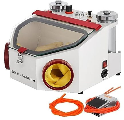 Lab Sandblaster Equipment 2 Pen+2 Tanks with LED Light Large View Window and Foot Pedal Control for Removing Oxides