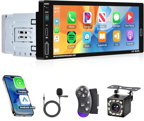 Hodozzy Autoradio 1 Din avec Carplay & Android Auto,Ecran Tactile HD de 6,86 Pouce avec Mains Libres Bluetooth Poste Radio Voiture 1 Din Lien Miroir, Contrôle Vocal, FM EQ SWC AUX/TF/USB + Caméra