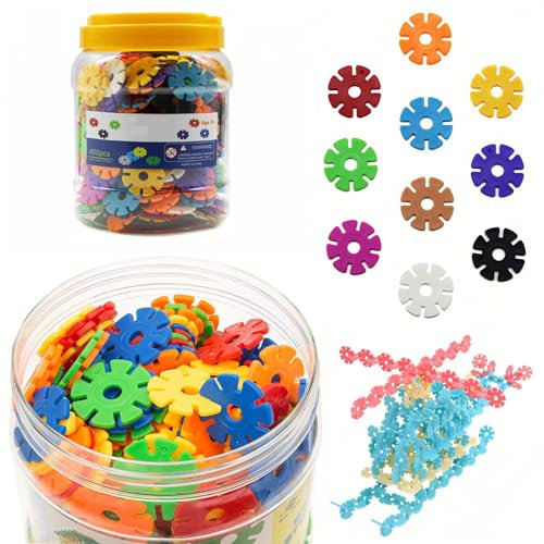 Huangsanye Dimensionale Spielzeuge für KinderSteckblumen in Dose - Großes Set Schneeflocken zum Stecken, Lernspielzeuge für Jungen und Mädchen, Montessori Spielzeug ab 1 Jahr, Lernspielzeug für Kinder