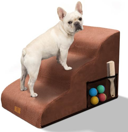 MASTERTOP Escalier Lit pour Chien à 3 Marches, Mousse Haute Densité -Marron