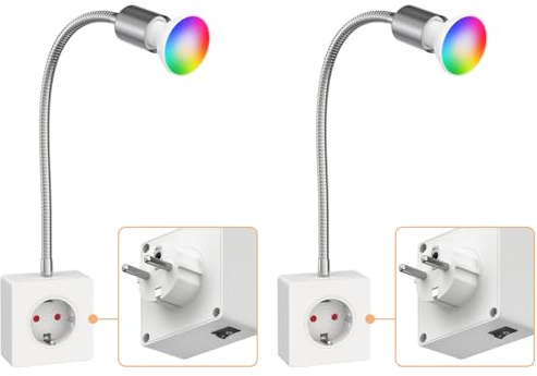 ledscom.de 2x Steckdosenlampe LESCH Leselampe, chrom/weiß inkl. Smart Home GU10 LED Lampe 5,5W, 473lm