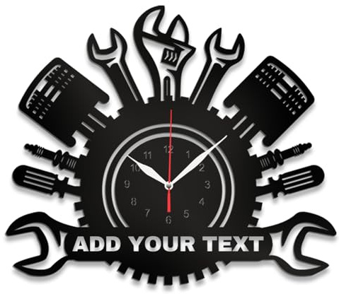 PSUNEY Personnalisé Vintage Horloge Murale Métal Outils avec Logo Nom Cadeau Home Decor pour Réparateur Briqueteur Charpentier Garage Industriel Bureau Outillage avec 7 Couleurs de Lumières