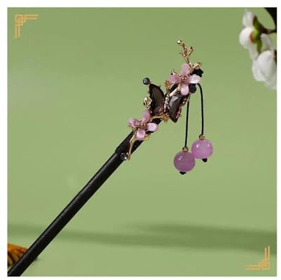Épingle à Cheveux Épingles à baguettes à pampilles chinoises en bois Vintage for femmes, ornements de cheveux, accessoires de bijoux, pince à cheveux Hosta, épingle à cheveux rétro chinoise Bâtons à C