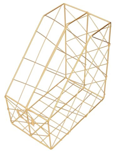 HUSHUI Schreibtisch-Zeitschriftenhalter, Zeitschriftenhalter mit Einfacher Geometrie, Metall-Schreibtisch-Zeitschriftenhalter für Dokumentenordner (2 Fächer Gold)