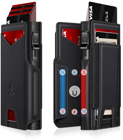 Wallet for Men Wallet with Slim Pop Up Card Holder 9-13 Cards, Bifold Minimalist Smart Wallet RFID Blocking Credit Card Holder with ID Window & Stretchable Cash Slot Compact Metal Aluminum Card Case